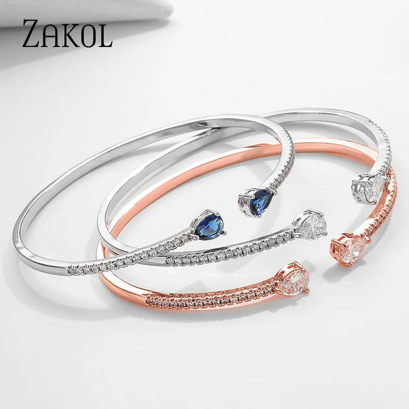 Fashion Blue Water Drop Cuff Bracelets Bangles for Women Cubic Zirconia Girls Bracelet