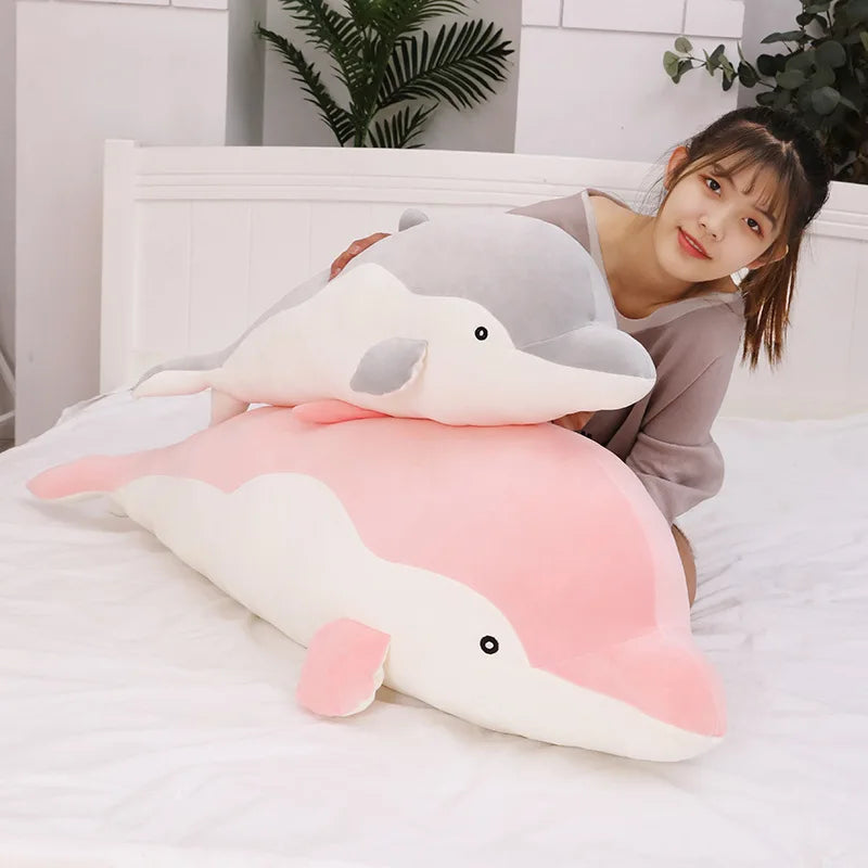 Kawaii Dolphin Plush Toy Soft Stuffed Doll for Kids Birthday Gift Large Cuddly Pillow Cute Plushie for Girls Super Soft Short