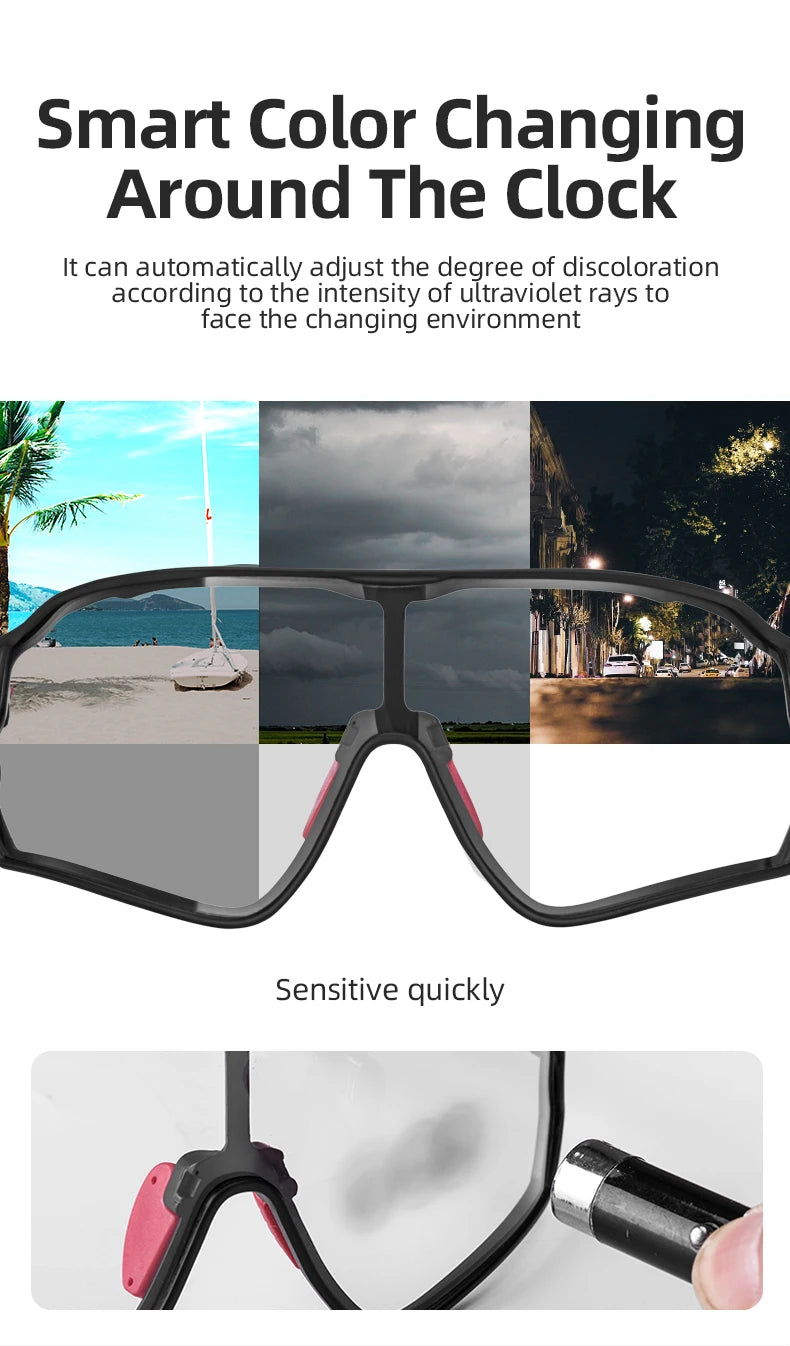 Photochromic Bicycle Glasses UV400 Goggle Large Frame Men Women Sports Bike Eyewear Sungless Adjustable Cycling Glasses
