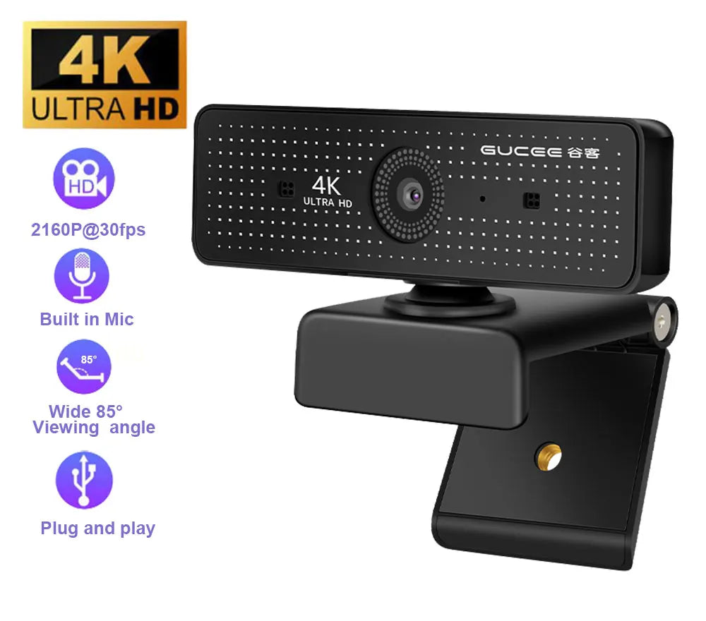 4K Webcam for PC UHD Autofocus Streaming Web Cam with Mics Plug and Play USB Computer Video Camera for Online Teaching/Meeting