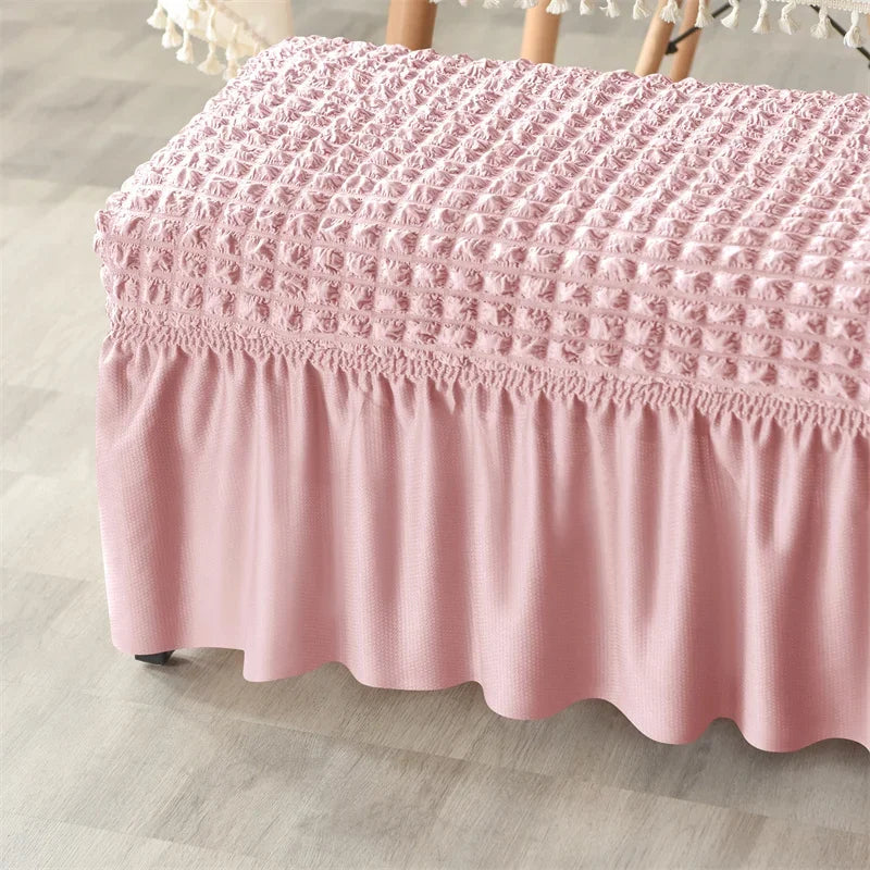 Stretch Long Bench Cover with Skirt Seersucker Ottoman Covers Elastic Piano Stool Protector Bedroom Bedside Footrest Slipcovers