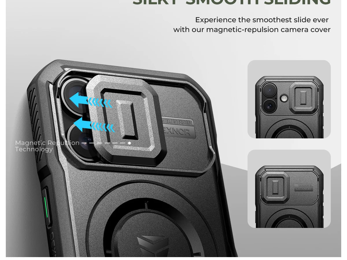 For iPhone 16 Compatible MagSafe Case with Slide Camera Cover and Adjustable Kickstand Shockproof Bumper Slim Protective Case