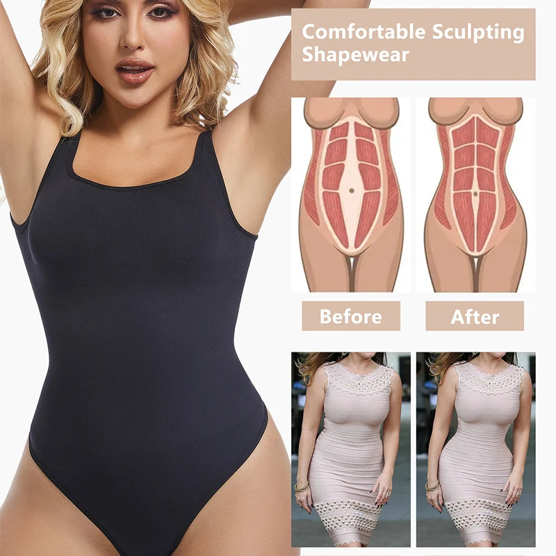 Bodysuits for Women Tummy Control Shapewear Seamless Square Neck Thong Bodysuit Sculpting Shaper Tank Top Jumpsuit