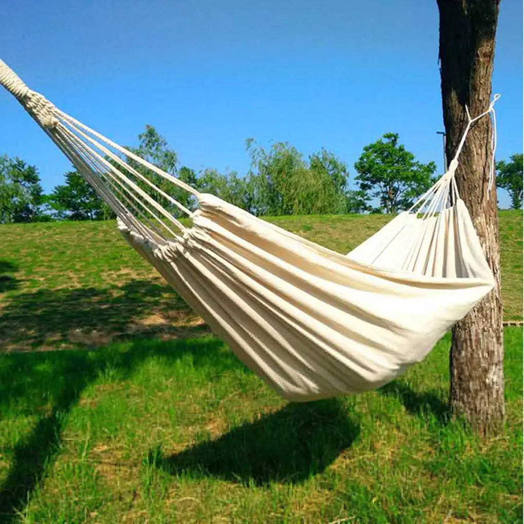 White Canvas Hammock Outdoor Camping Swing Seaside Leisure Travel Garden Decoration for 2 People