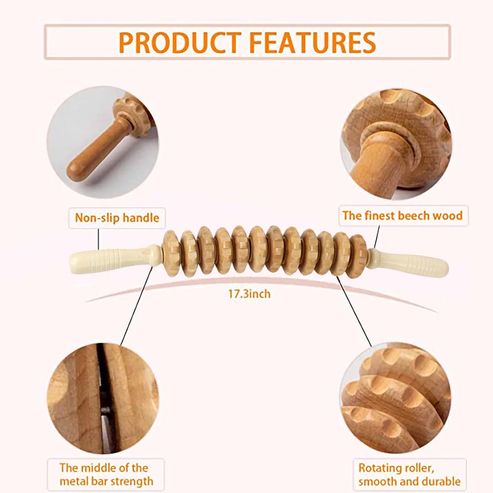 1 PC Wood Bendable Massage Roller Wooden Therapy Massager Tools,Lymphatic Drainage,Cellulite Trigger Point Manual Muscle Release