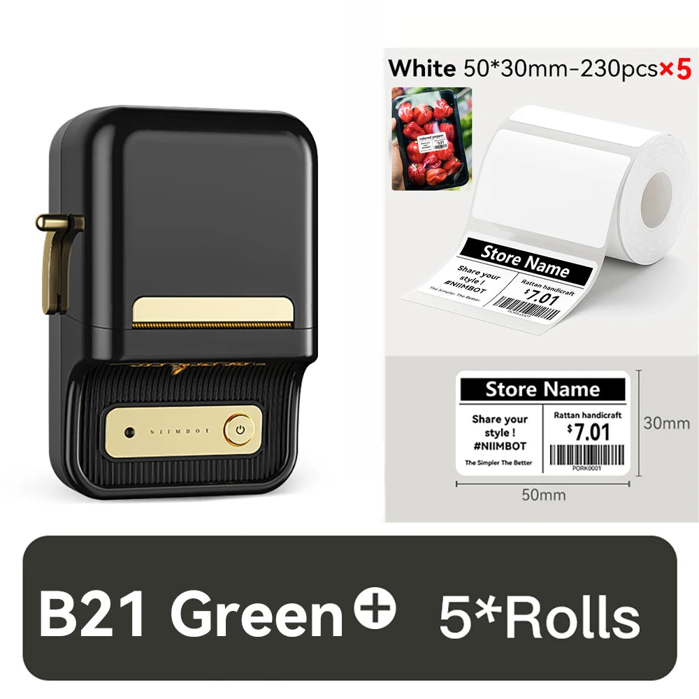 B21 / B1 Thermal Label Printer, Bluetooth Wireless Sticker Maker 20–50mm, Portable Inkless Barcode Label Printer for Clothing & Jewelry