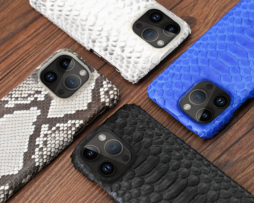 100% Genuine Python Leather Phone Case For iPhone 16 15 14 Pro Max 16Pro Plus Luxury Shockproof Protect Back Cover