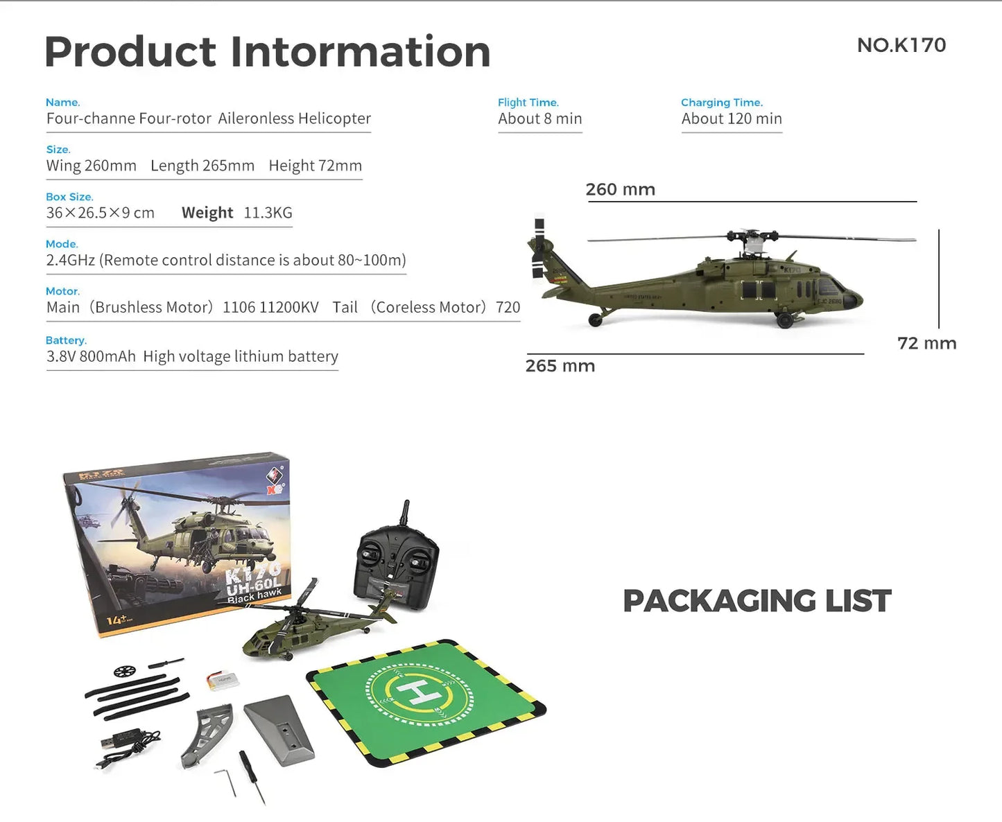Realistic Four Channel Remote Control Military Helicopter With Brushless Motor