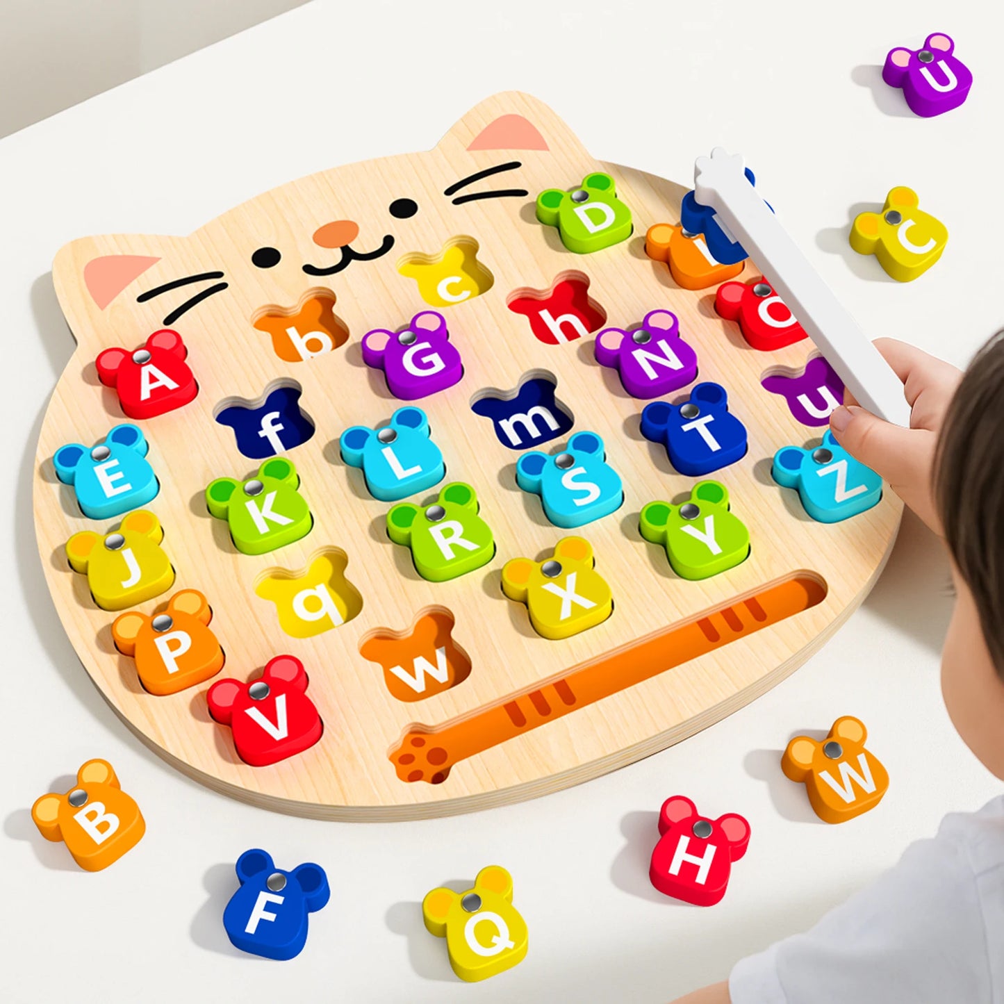 Wooden Cat Magnetic Alphabet Matching Puzzle Board