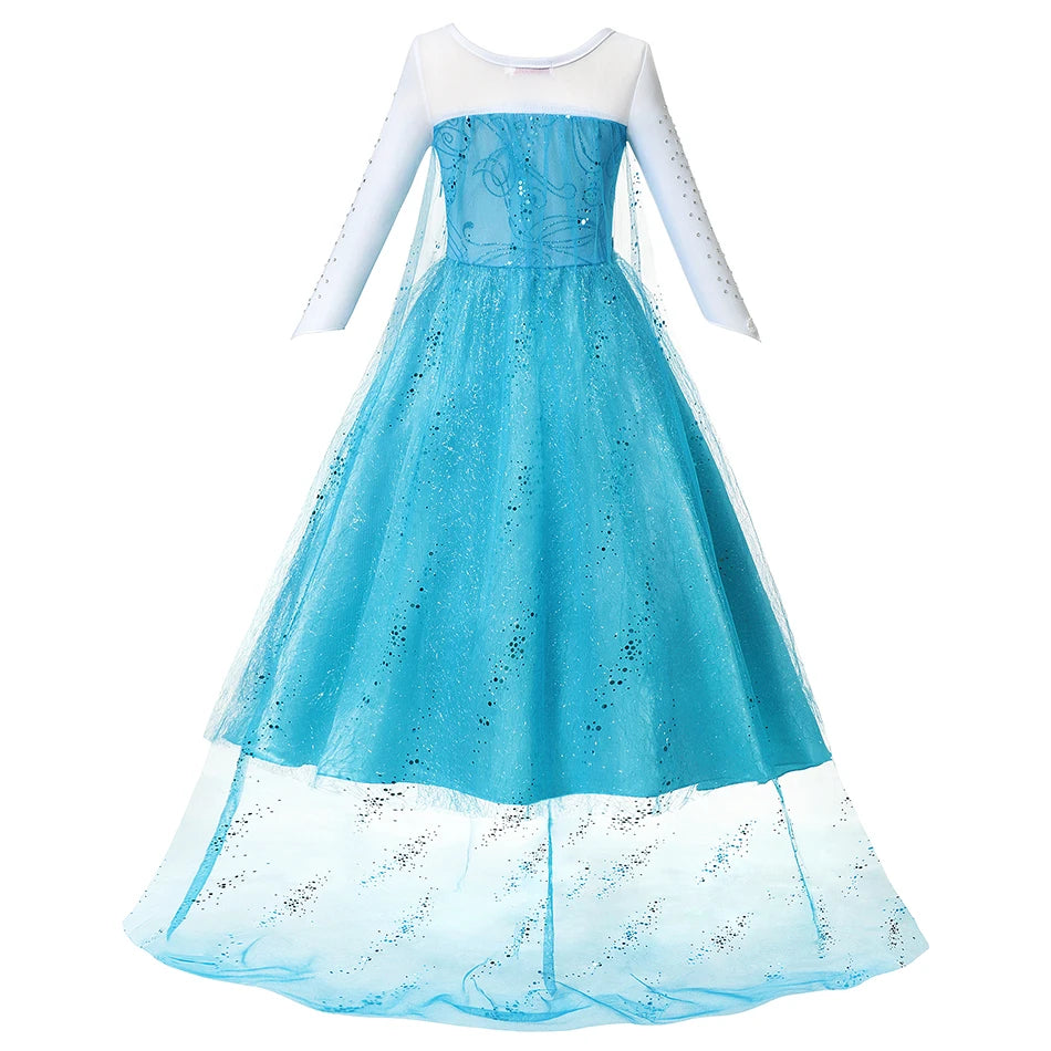 Fancy Queen Frozen Elsa Anna Costume Girls Princess Dress  Halloween Cosplay Party Vesidos