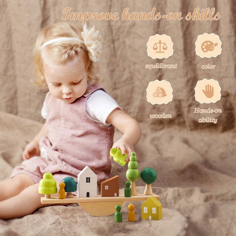 Montessori Sensory Toys  Stacking Toys For Baby Forest Houses Replica Wooden Forest Blocks  Early Childhood Education Game Gift