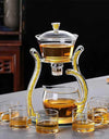Glass Automatic Lazy Tea Set  Crystal Glass Teapot Set Rotating Cover Kung Fu Heat-Resistant Teapot 6 Cups