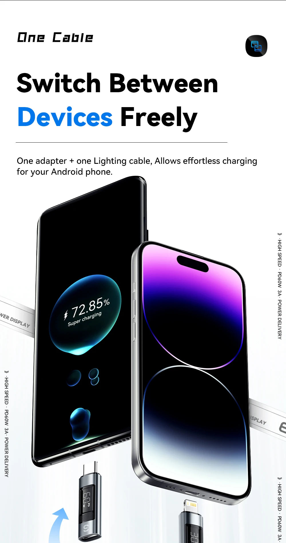 Type-C to Lightning OTG Adapter with Digital Display (PD 60W Fast Charging)
