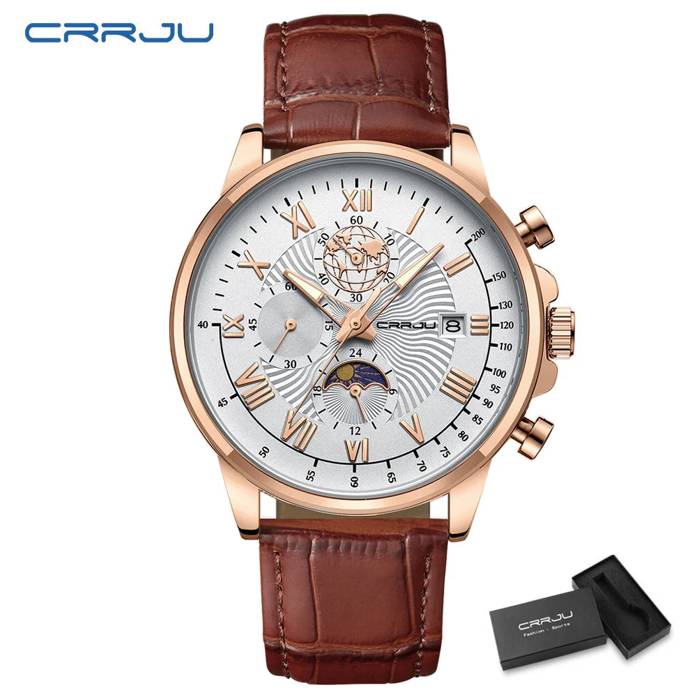 Watch Fashion Business Quartz Watch Sun, Moon and Star Multifunctional Luminous Waterproof Father's Day Gift