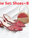 African Wedding Shoes and Bag Set with Rhinestone Italian Design Shoes with Matching Bags Nigerian Lady Party Pumps