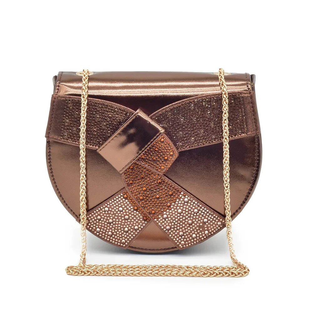 New Design African Shoe and Bags Set for Wedding Luxury Designer High Heels Full Rhinestone Pumps Women Shoes and Bag Set Italy