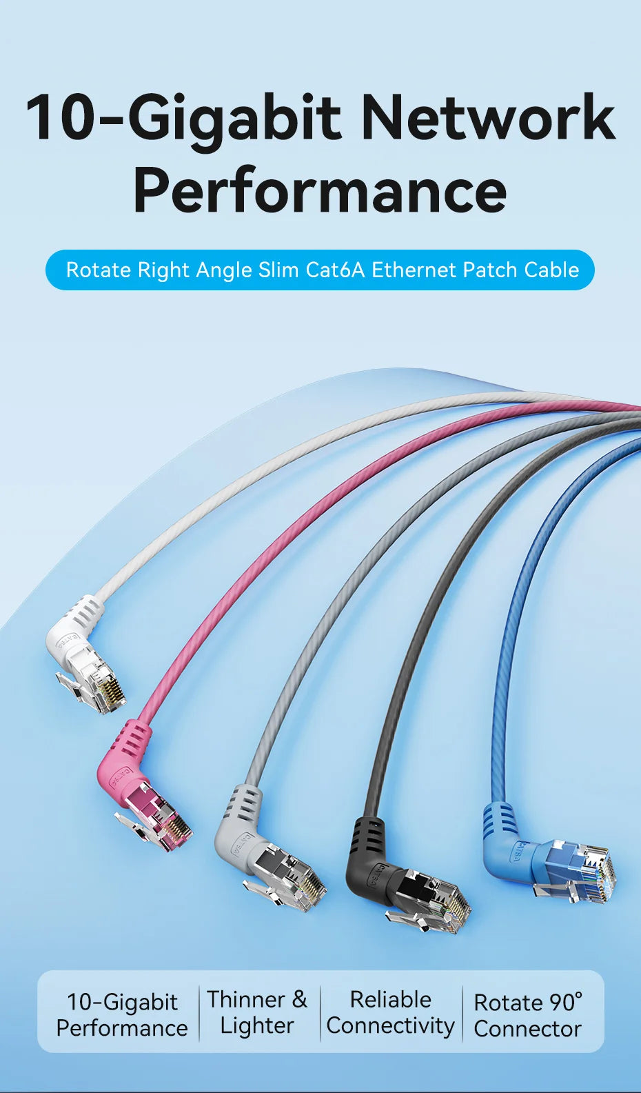 CAT6A Ethernet Cable 10Gbps 90/360 Degree Rotation CAT 6A Slim Networking Internet Lan Cord for PC PS4 Router RJ45 Cable