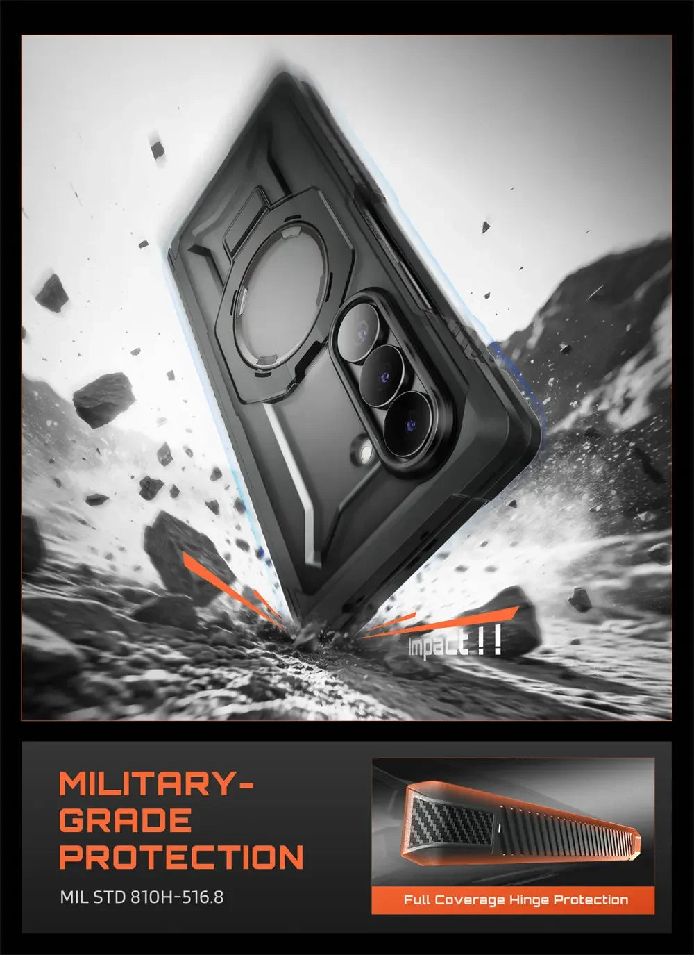 Full Body Rugged Phone Case with Magnetic Ring Kickstand and HD Clear and Privacy Screen Protectors for Samsung Galaxy Z Fold 8 Ultra