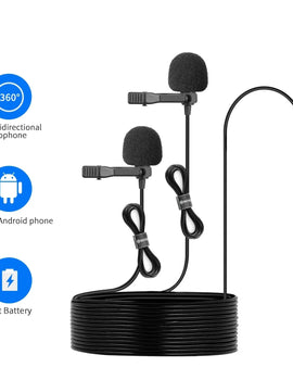 Microphone Dual Head Lavalier Lapel Condensador Microfone Mic with 6 Meters Cable Compatible with Type-C Interface