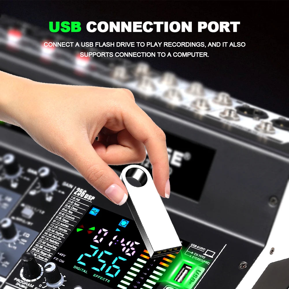 Professional 12 Channel Audio Mixer Console with USB Bluetooth and 256 DSP Effects