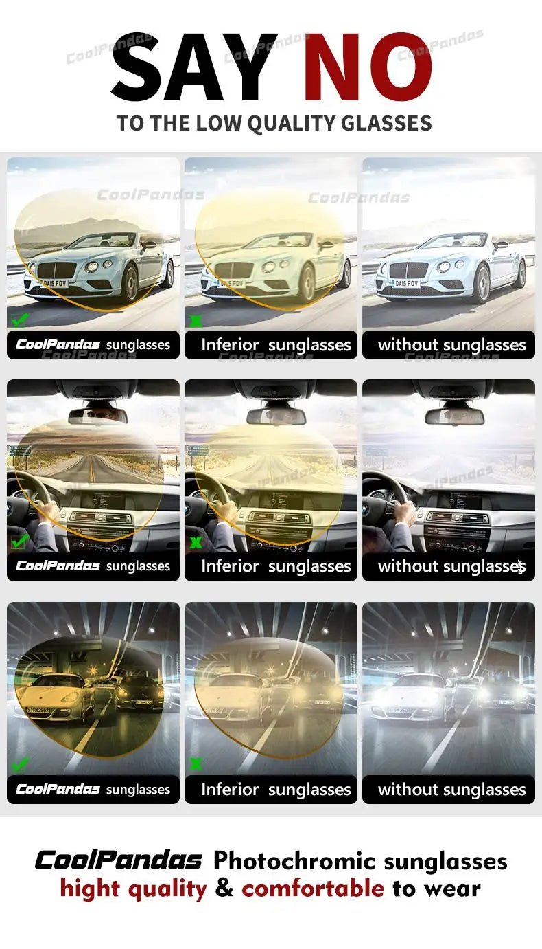 Carbon Fiber Square Photochromic Polarized UV400 Day Night Driving Sunglasses for Men Women