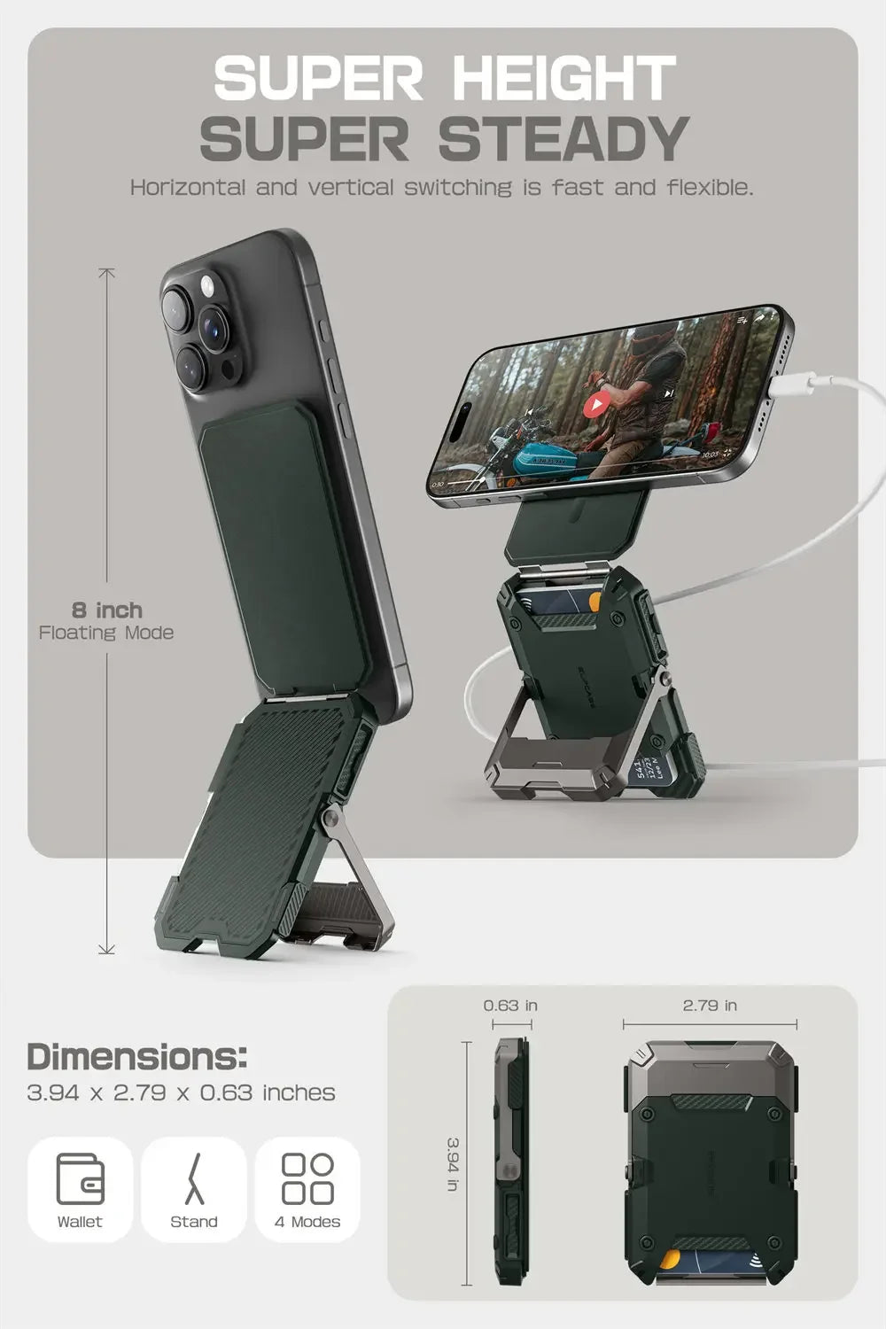 Tripod Phone Stand Credit Card Holder for iPhone 16/15/14/13/12 Adjustable Phone Stand Compatible with MagSafe