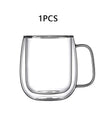 250/400ml Clear Double Wall Glass Cup Home Coffee Milk Mug With Handle Hot Cold Beverage Juice Drinkware Cup Set Of 1/2/4pcs