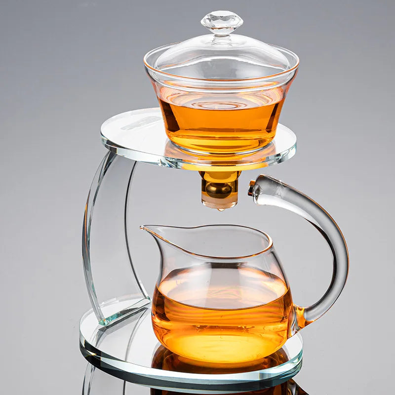 Glass lazy semi-automatic tea set set household Japanese kungfu tea cup magnetic suction Teapot Tea Making artifact to drink tea