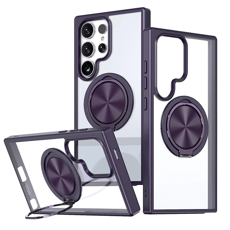 For Magsafe Metal  Ring 360°Rotating Car Bracket Shockproof Phone Case For Samsung S24 S22 S23 Ultra Plus S21 FE A53 A52