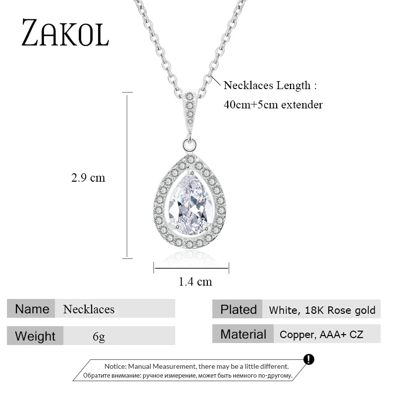 Clear Water Drop Zircon Pendant Necklaces