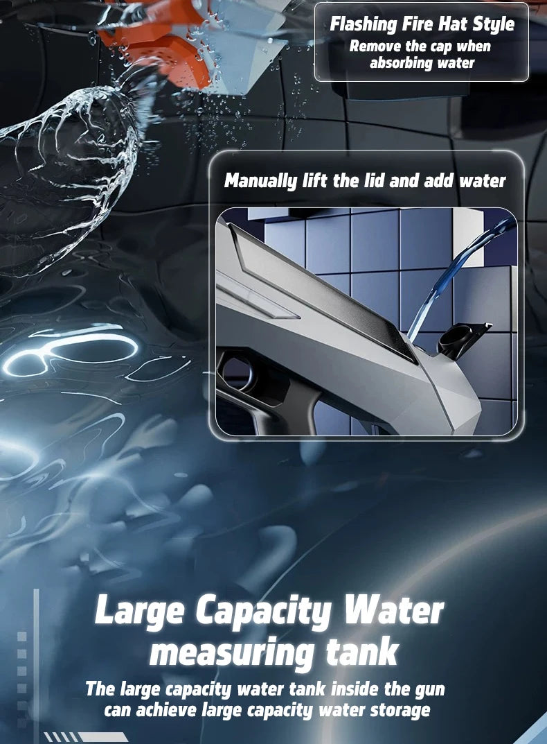 LED Fully Automatic Fire Effect Electric Water Gun Rechargeable Long Range Water Blaster