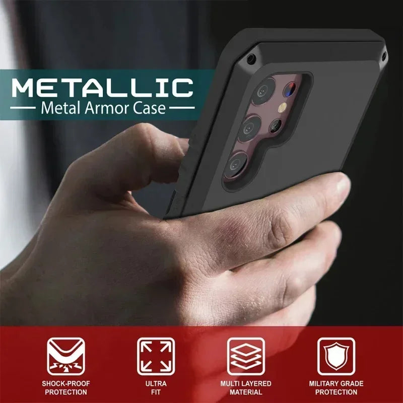 Heavy Duty Doom Armor Metal Case for Samsung Galaxy S26 / S25 / S24 Ultra / Plus / Note 20 Ultra – Aluminum Shockproof Tough Cover