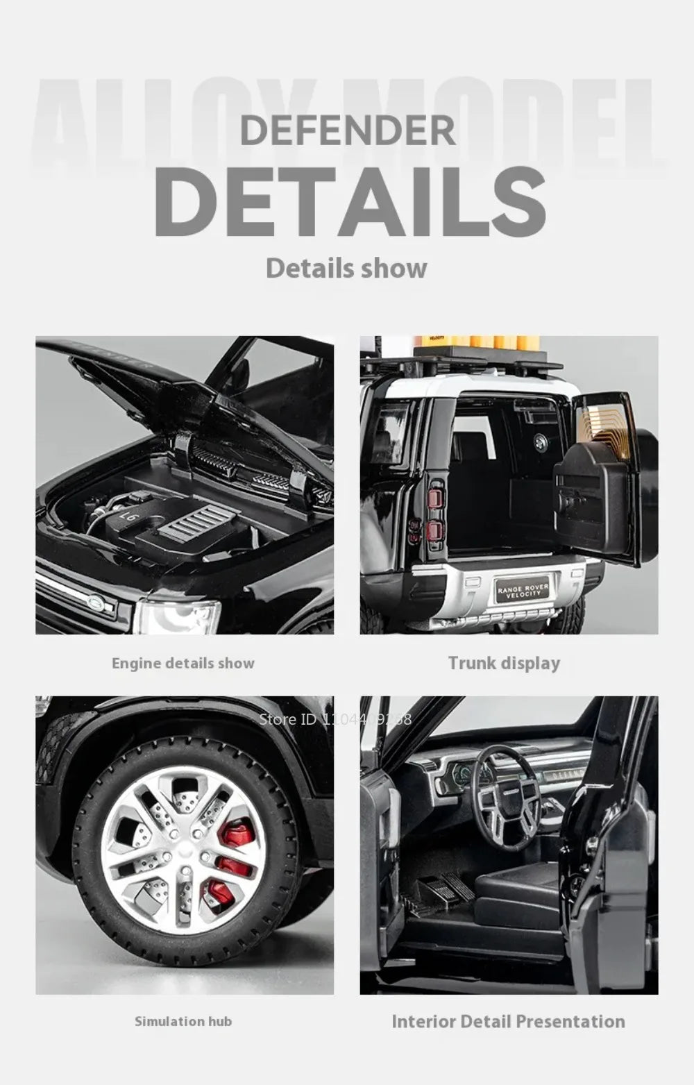 1:24 Land Rover Defender Range Rover Car Model Toy Alloy Diecast Sound Light SUV Off-road Vehicle Ornaments  Gifts