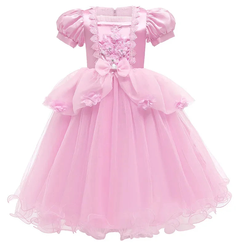 Summer Girls Flower Cosplay Costume Ball Gown Princess Kids Blue Clothes Dress Lace Mesh Birthday Party Clothes for Children