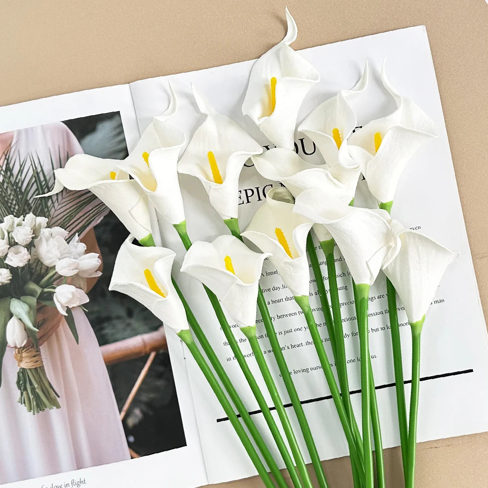 6PCS Calla Artificial Flowers for Decoration,Wedding Bridal Bouquet,for Home Room Office Table Decor, Purple Calla Fake Flower