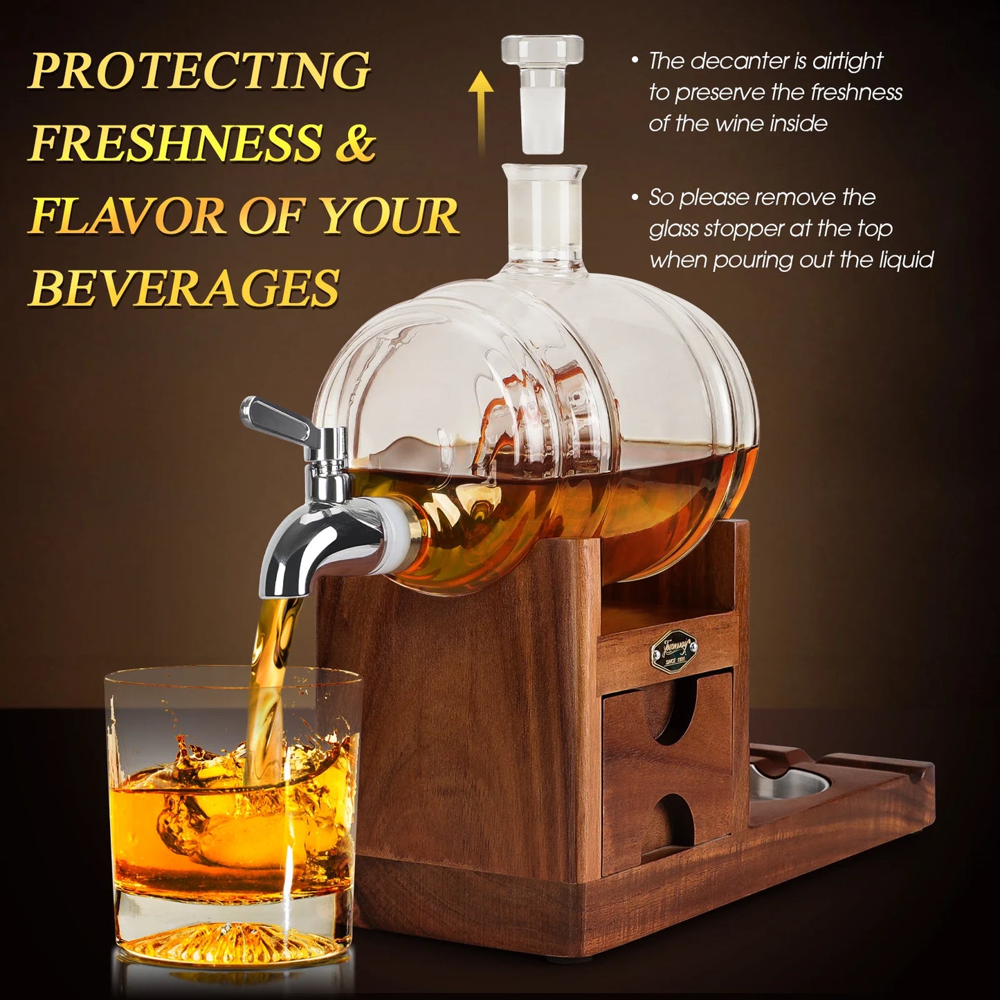 Cigar Ashtray Whiskey Decanter Set Wooden Ash Tray Cigar Cutter Cigar Accessories Drawer Whiskey