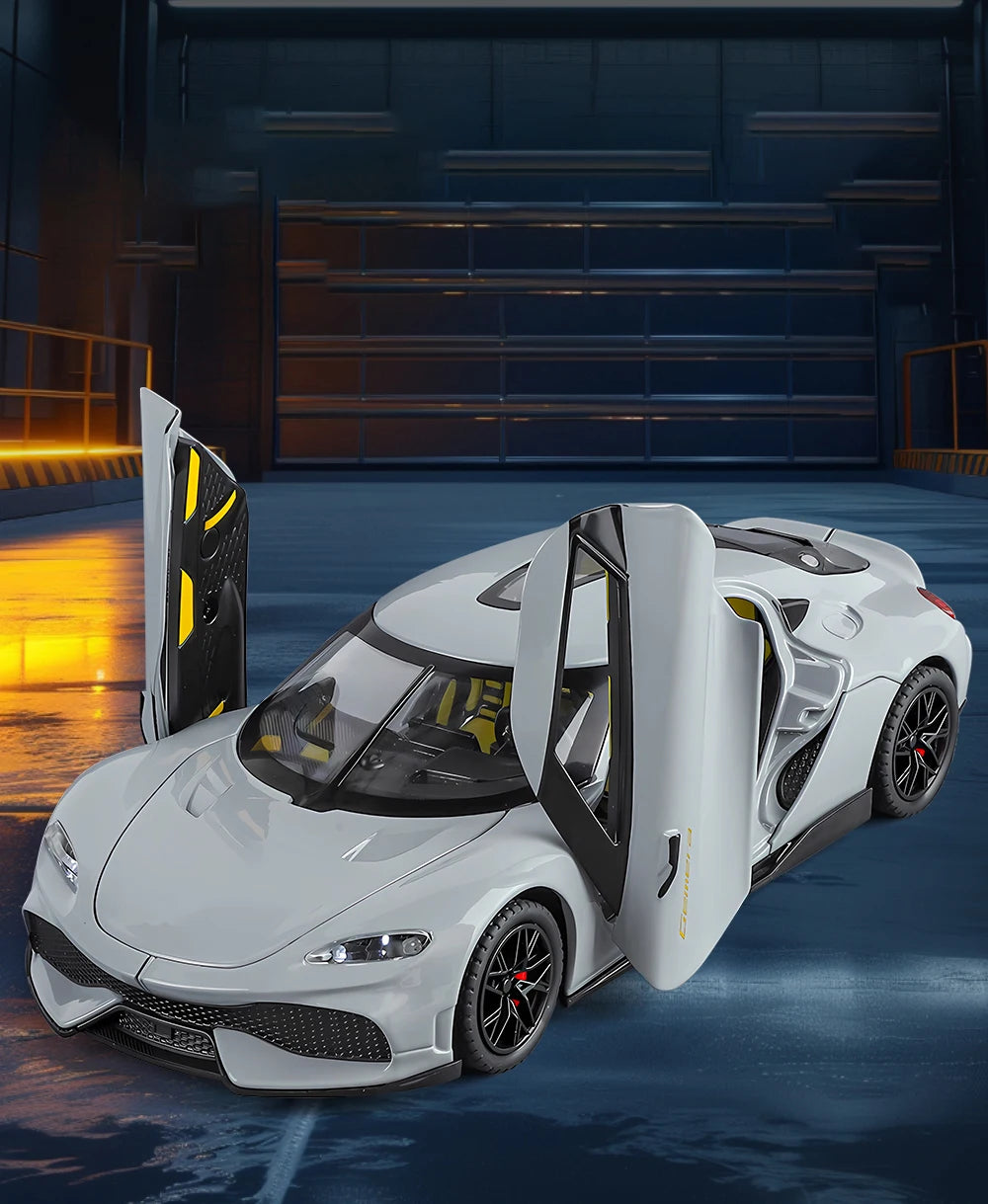 1:24 Gemera GT Sports Car Alloy Diecast Metal Model Sound Light Pull Back Toy Boys Simulation Car Model Ornament Present