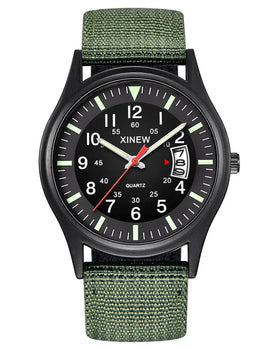 Round Dial Nylon Strap Men Boy Military Army Date Quartz Wrist Watch Top Brand Luxury Waterproof Watch