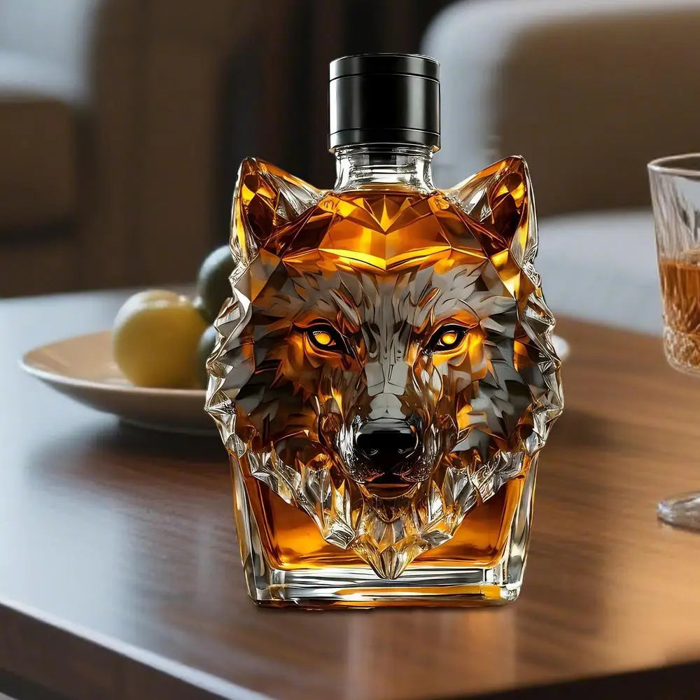 Whiskey Bottles Wolf Crested Wine Cup Engraved Vintage Wolf Themed Whiskey Glass Bottle For Bar Home Party Kitchen Workplace
