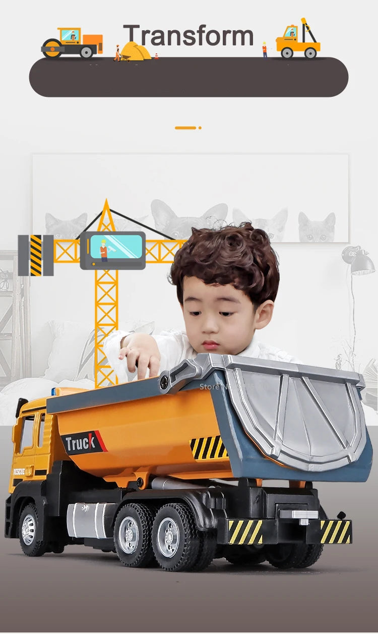 1/50 Scale Tipper Truck Alloy Diecast Toy Model Dump Engineering Transport Truck Sound Light Pull Back Collection Gifts