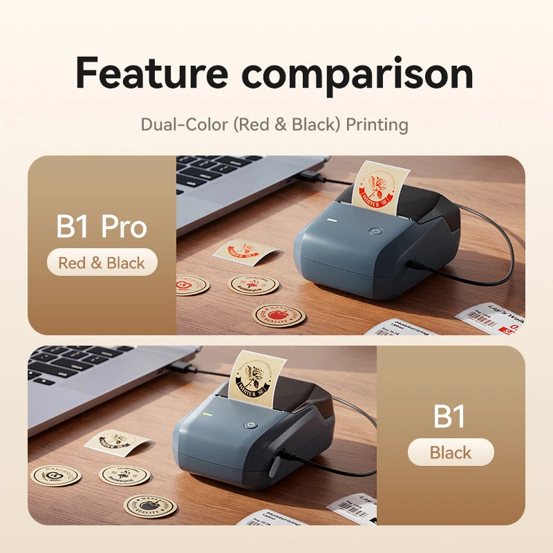 B1 Pro Label Printer 300 DPI, Bluetooth Thermal Label Maker with Red & Black Printing, Photo Labels for Business & Home
