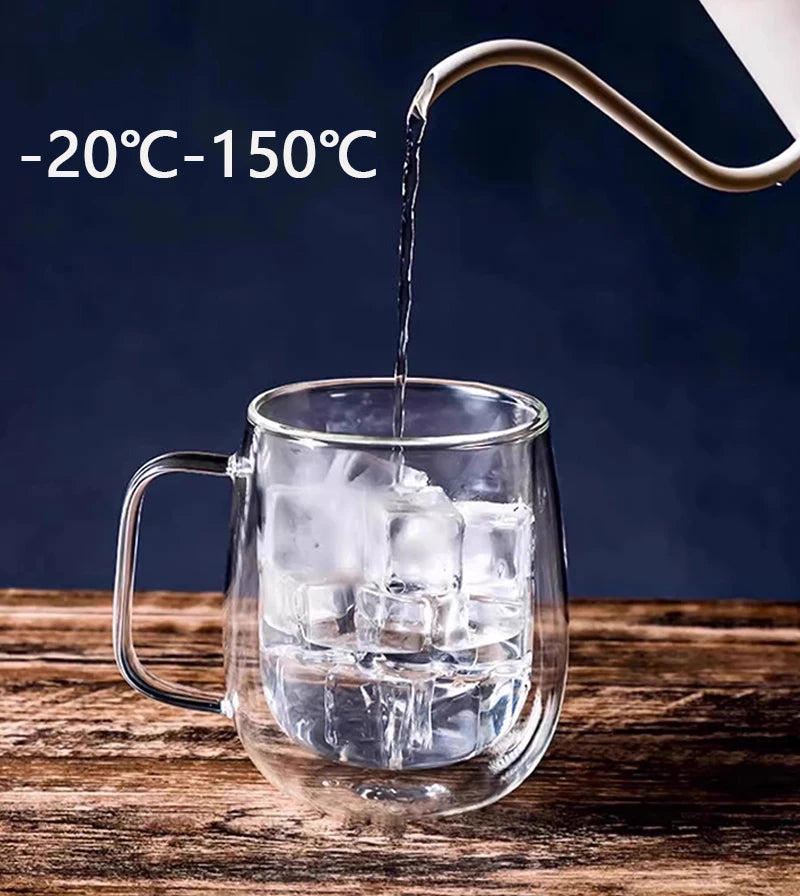 250/400ml Clear Double Wall Glass Cup Home Coffee Milk Mug With Handle Hot Cold Beverage Juice Drinkware Cup Set Of 1/2/4pcs