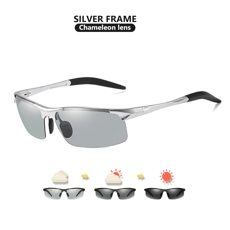 Rimless Photochromic Polarized UV400 Outdoor Driving Sunglasses for Men Women