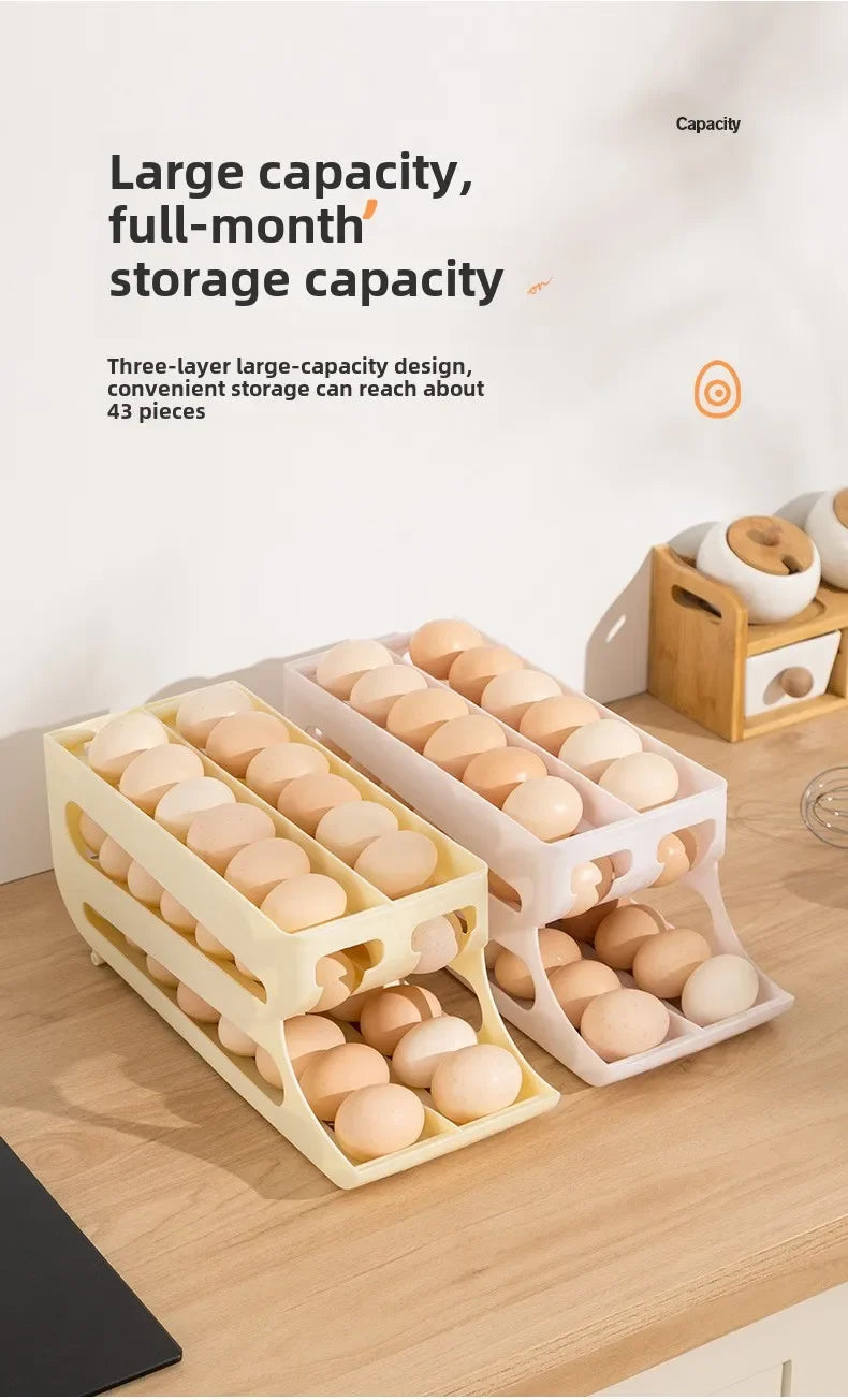 Automatic Rolling Egg Storage Box – Double Mouth Multi-Layer Slanted Egg Dispenser Tray