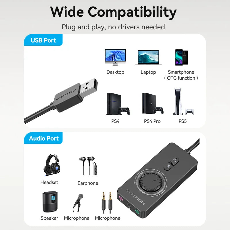 USB External Sound Card USB to 3.5mm Audio Adapter USB to Earphone Microphone for Macbook Computer Laptop PS4 Sound Card