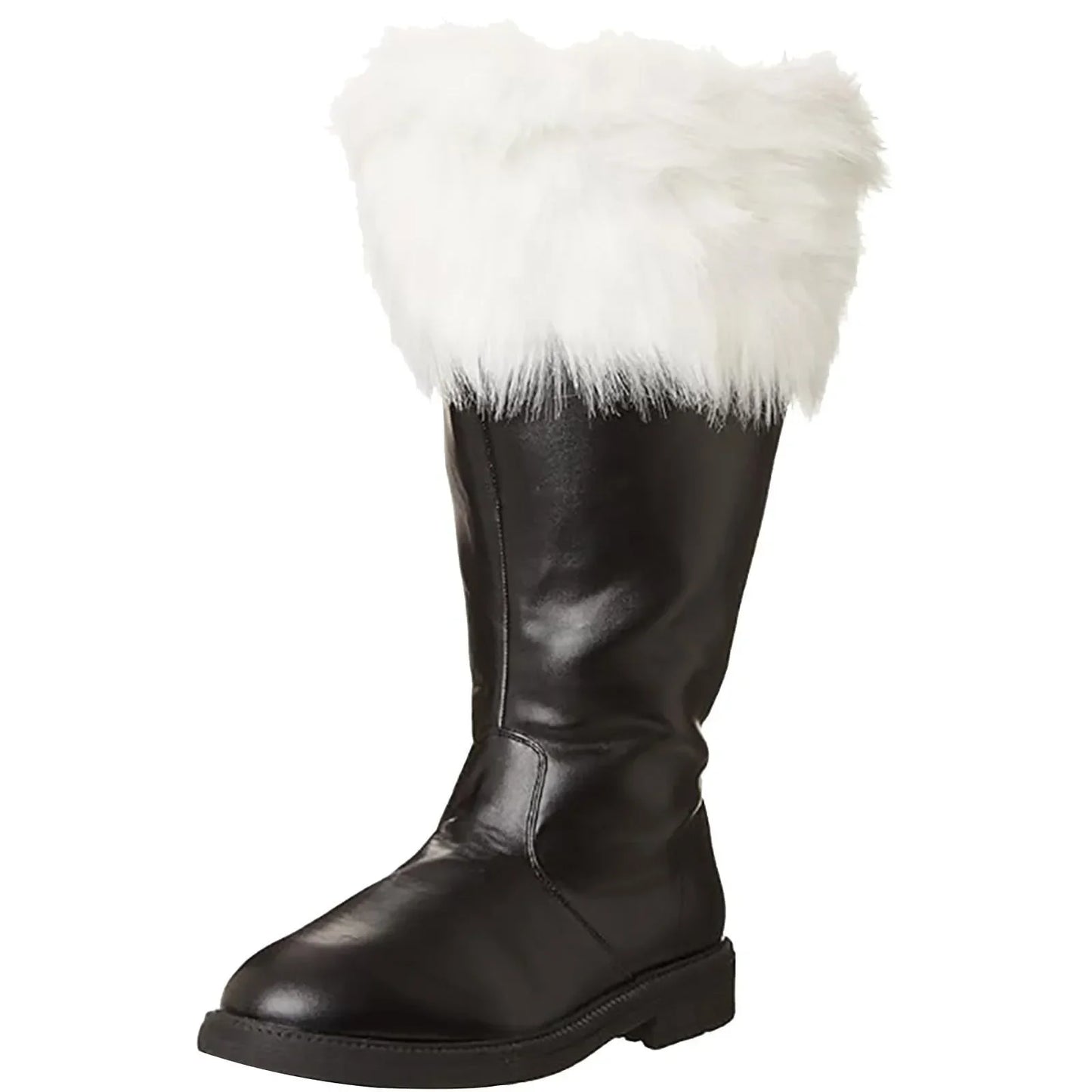 Christmas Santa Claus Boots Cosplay Black Leather Shoes White Plush Cuffs Foot Halloween Christmas Winter Boots