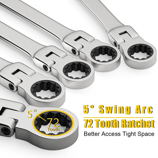 Metric Flex Head Ratcheting Combination Wrench Set 6–22mm 72-Tooth Cr-V Steel Spanner Set with Portable Storage Bag