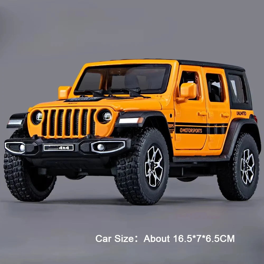 1:32 Wrangler Rubicon Model Toy Alloy Diecast Car Doors Opened Sound Light Pull Back Miniature Off-road Vehicle  Holiday Gift