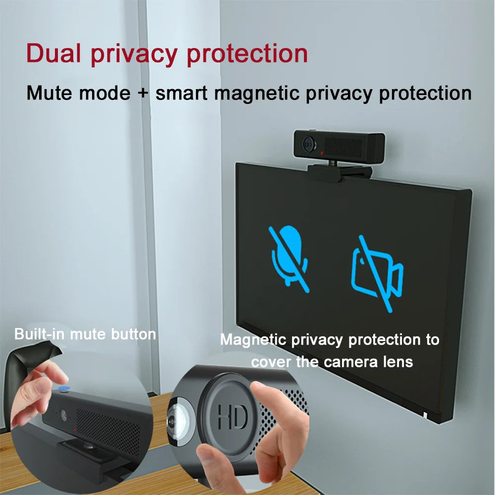 1080P HD Webcam Conference Camera Mini Cam Dual Microphone megnetic Privacy Cover Patented Design for Live Streaming PC Laptop