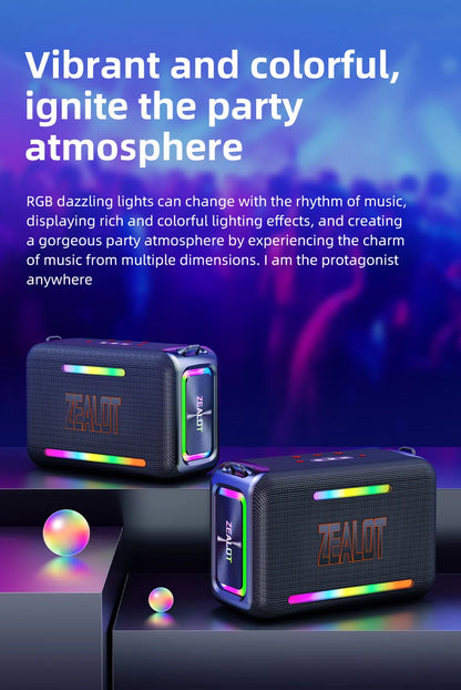 ZEALOT S95 120W RGB Portable Bluetooth Speakers, Massive Bass Party Boombox IPX6 Waterproof Speaker Large, Loud Outdoor Speaker